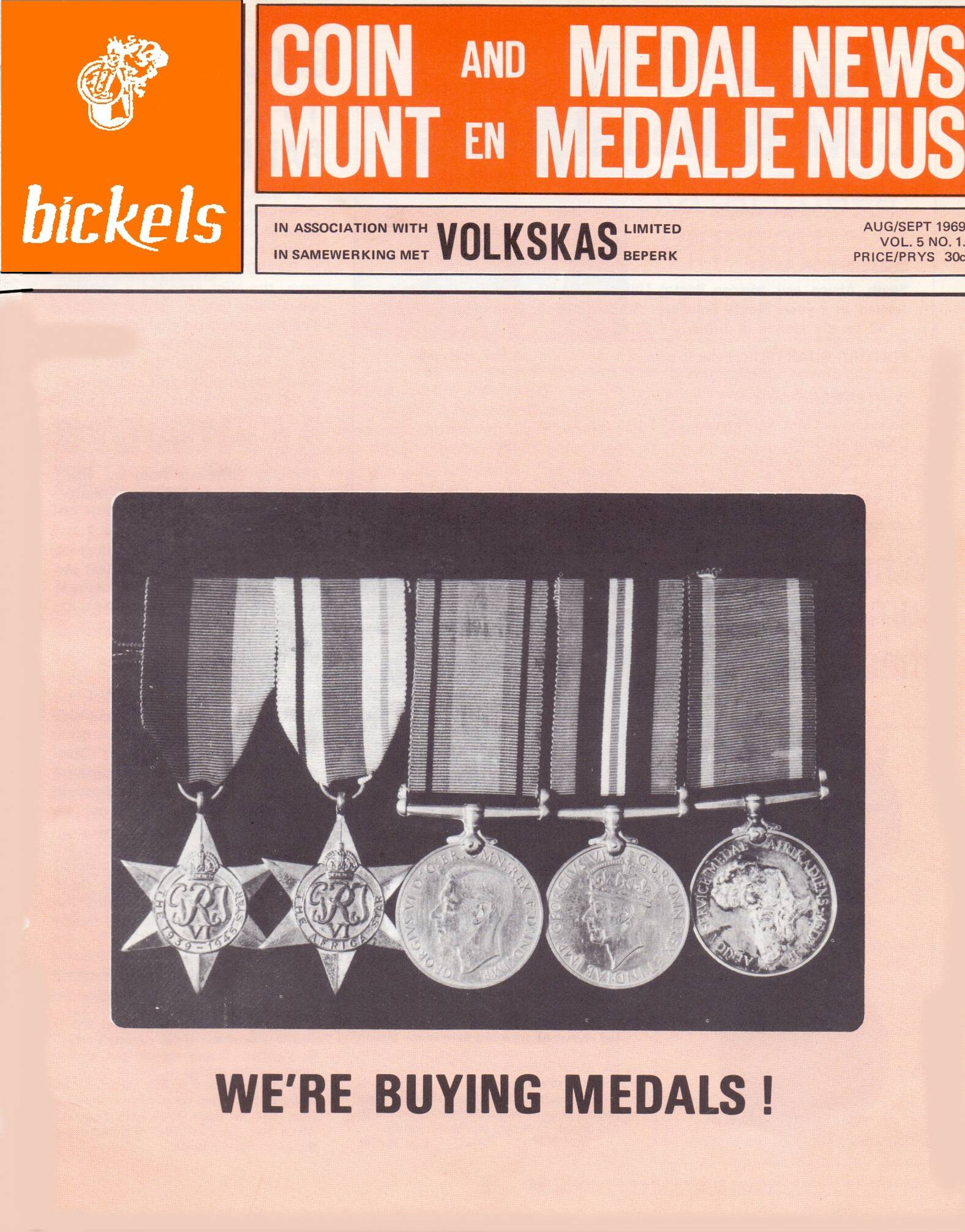 Bickels Coin & Medal News August September 1969 Vol 5 No 1 